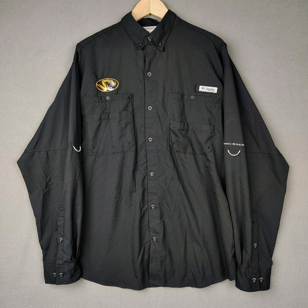 Columbia PFG Missouri Tigers Long Sleeve Fishing Shirt Large Black Omni Shield